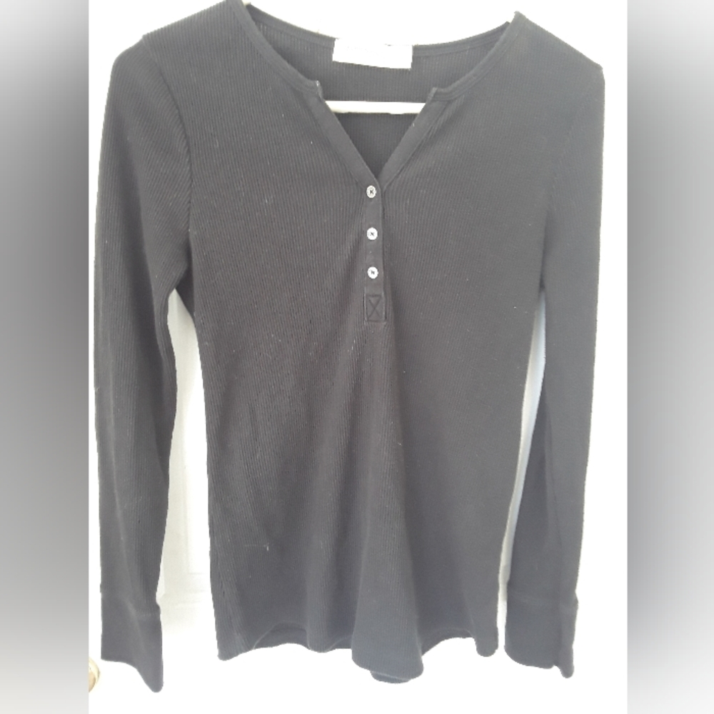 Faded Glory Black Thermal Henley Shirt
